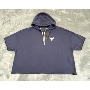 Under Armour Crop Top Women 1XL Blue Loose Project Rock Rival Terry Hoodie Gym